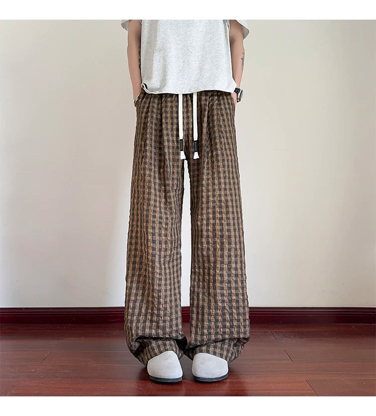 HEARUJOY  -  American Men Thin Pants for Men 2025  Summer plaid  Sweatpants Straight Loose Sports Casual Trousers