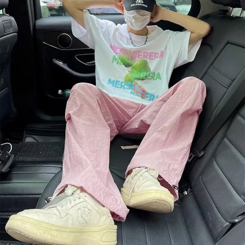 HEARUJOY  -  Black Cargo Pants for Men Overalls Cargo Trousers Male Pink Autumn Loose Casual Streetwear Hip Hop Pocket Oversize Straight