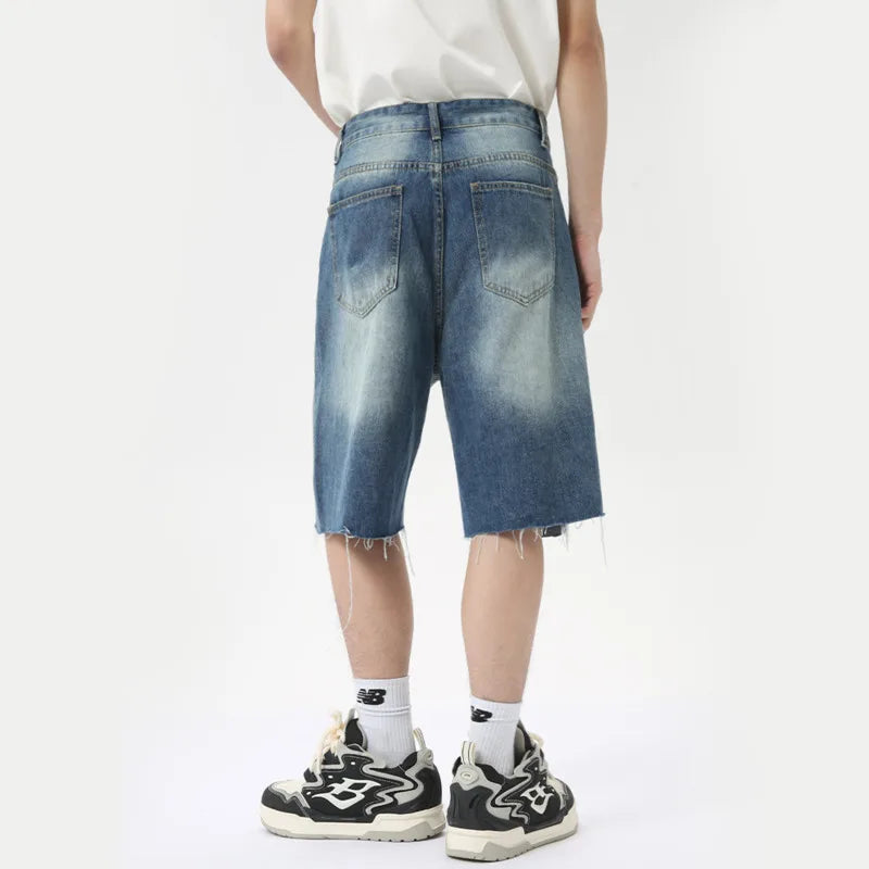 Hearujoy American Style Men's Denim Shorts Casual Worn-out Straight Male Trousers Wide Leg Loose Bottom Trend Summer 9C6318