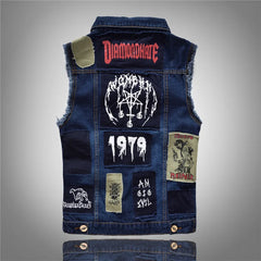 HEARUJOY  -  Men's Spring and Fall Slim Fit Patch Denim Vest Plus Size Motorcycle Patchwork Patch Personalized Vest Coat