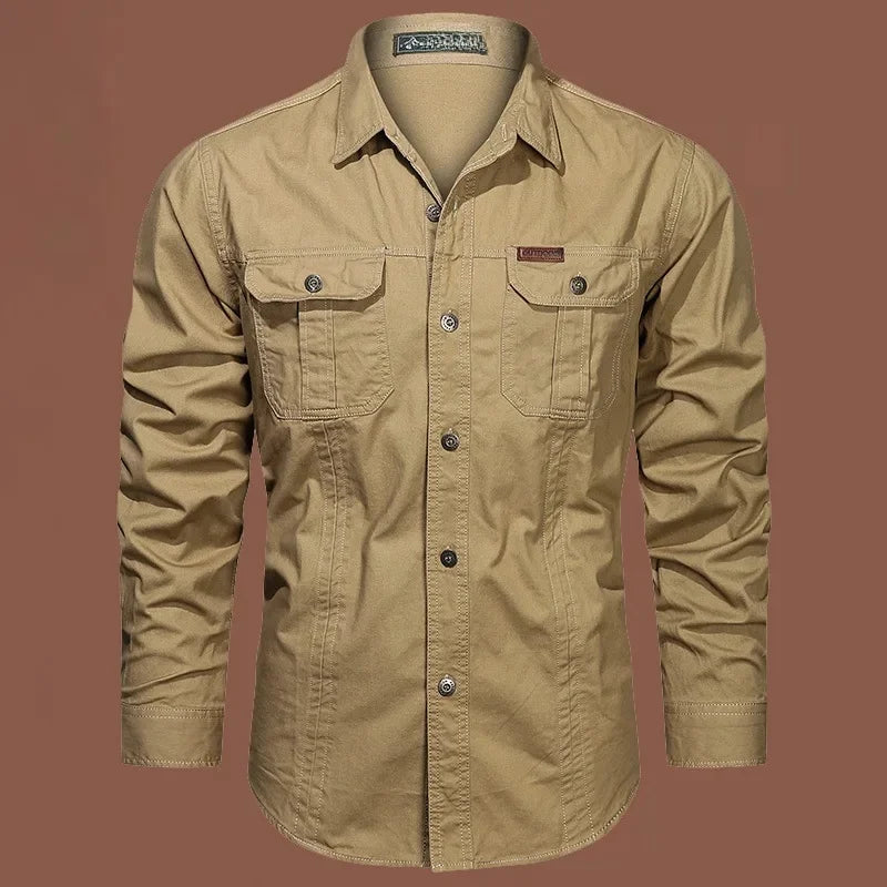 HEARUJOY  -  Long Sleeve Men's Shirt Spring American Trend Vintage Press Free Workwear Loose Versatile Handsome New Style Casual Shirt