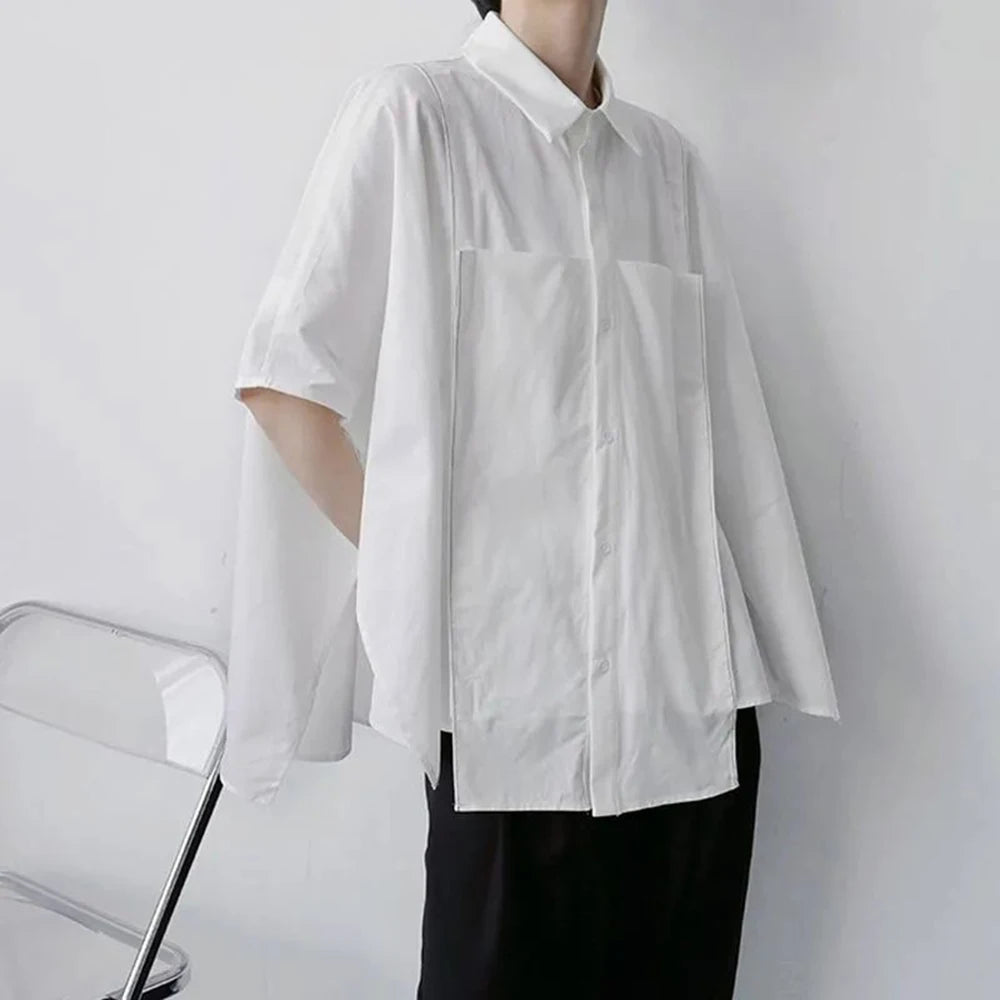 Hearujoy Summer Shirt for Men Korean Fashion Men's Loose Casual Short Sleeve Shirts Irregular Oversize Cloak Shirts Man Clothing Camisa