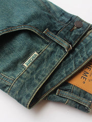 HEARUJOY  -  Spring/Fall Forest Green American Vintage Washed Jeans for Men Distressed Retro Style Straight-Leg Loose Fit Casual Denim Pants