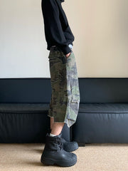 Hearujoy Retro Washed Distressed Camouflage Baggy Shorts Men's Street Hip Hop Camo Calf-Length Pants