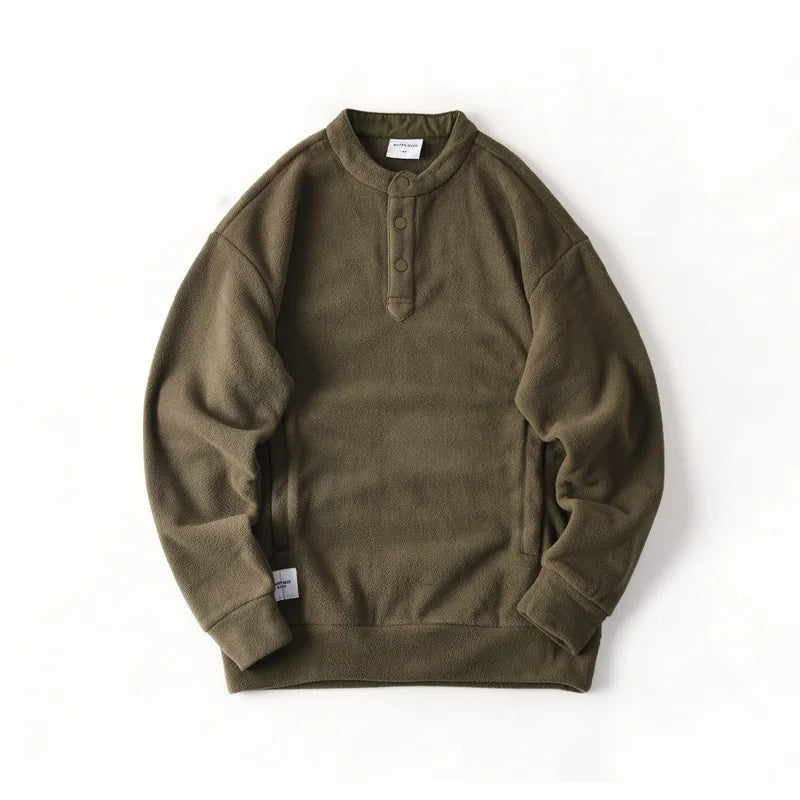 HEARUJOY  -  Men's Double-Sided Fleece Relaxed Fit Henley Neck Pullover - Warm Casual Sweatshirt for Autumn/Winter