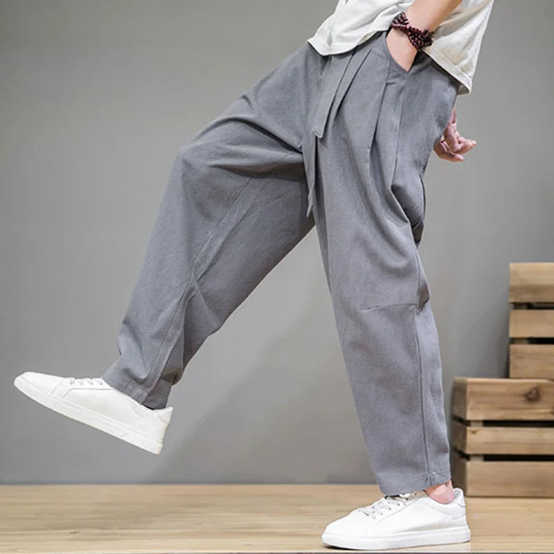 Hearujoy Spring Cotton Linen Pants Men Elastic Waist Casual Harem Pant Loose Sweatpants Traditional Chinese Trousers pantalons homme