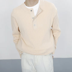 HEARUJOY  -  Stylish Men's Knitting Pullover Tops Autumn Daily Casual Long Sleeve O Neck Button Sweaters For Men Fashion Solid Color Sweater
