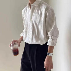 HEARUJOY  -  Autumn New Men's Striped Long-Sleeved Shirt Japanese Retro Fashion Trend Simple Loose Casual Breathable Niche Men's Tops