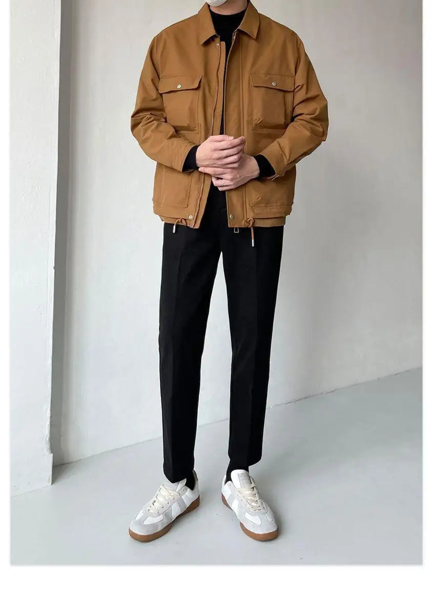 HEARUJOY  -  Lapel men's spring and autumn casual workwear Korean style fashion black short