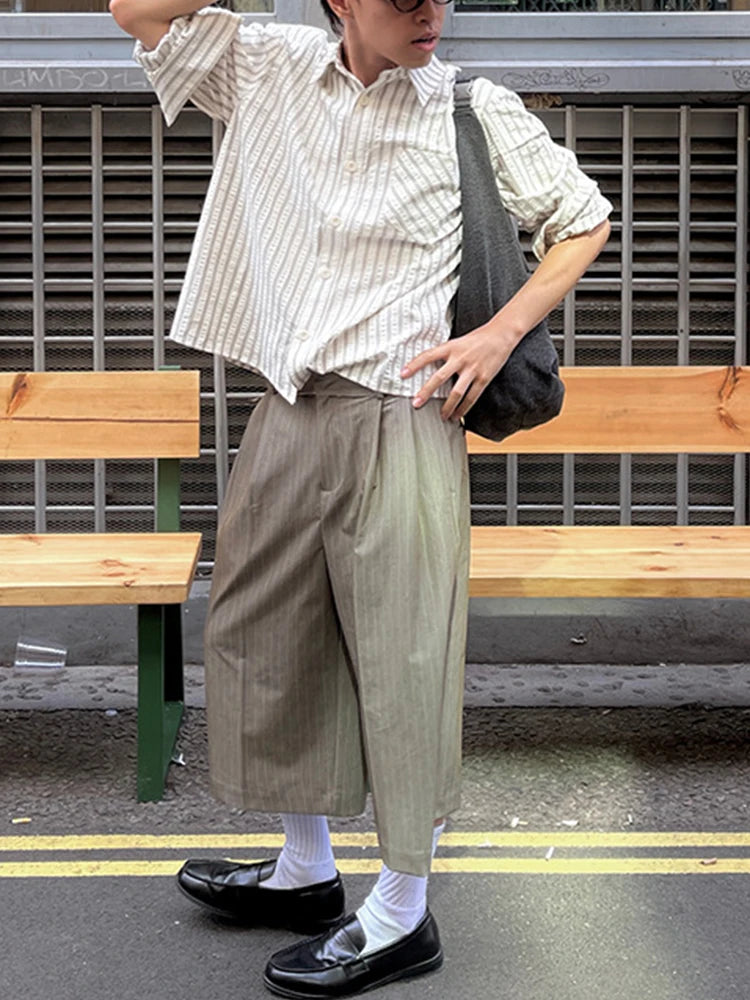 HEARUJOY  -  Spring Fall Casual Mens Striped Printed Shirt Long Sleeve Button-up Turn-down Collar Vintage Shirts Men Daily Leisure Cardigans