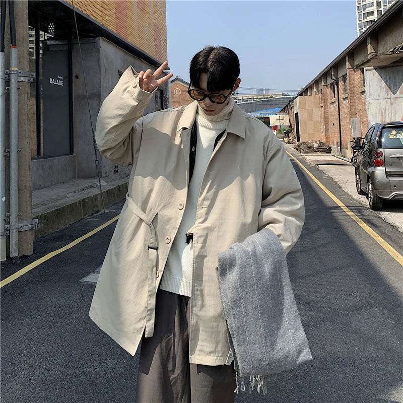 Hearujoy Autumn Trench Coat Men Warm Oversized Casual Long Coat Men Streetwear Korean Loose Thick Windbreaker Jacket Mens Overcoat M-2XL