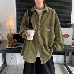 HEARUJOY  -  Men's Corduroy Long Sleeve Shirts Autumn Korean Shirt Woman Fashion Casual Oversize Shirt Printed Clothing Streetwear 3XL