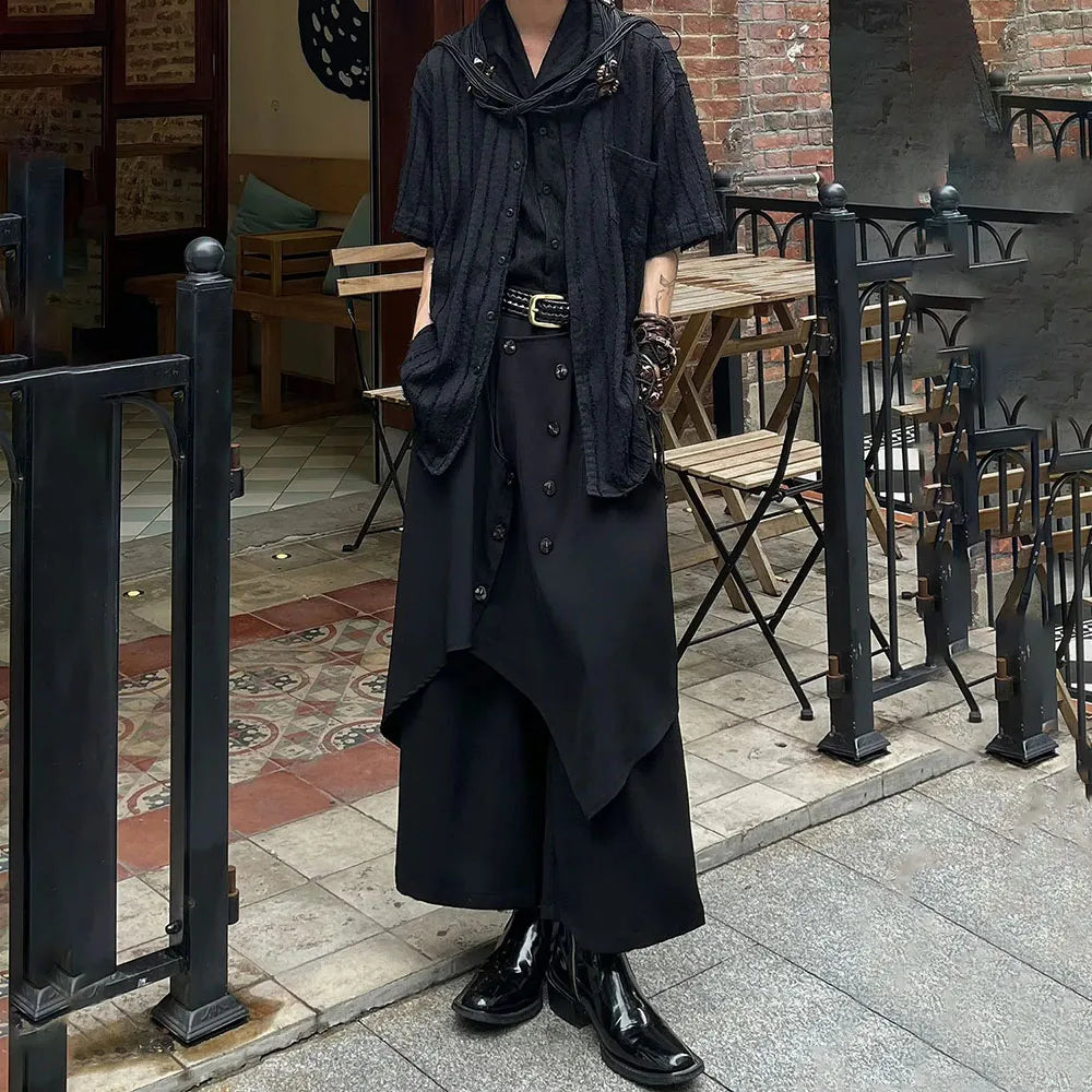HEARUJOY  -  Genderless Trendy Skirt Gothic Dark Style Loose Hakama Pants Wide Leg Pants Large Size Design Samurai Pants Men Clothing