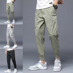 HEARUJOY  -  Men Solid Color Loose Fit Pants Straight Thin Cargo Pants Fashion Casual Trousers Streetwear Solid Color Comfortable