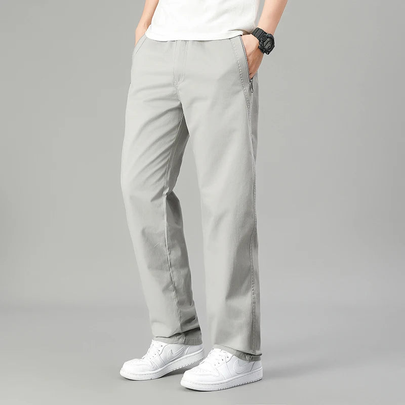 HEARUJOY  -  5XL 6XL Big Size 100% Cotton Men's Cargo Pants Casual Loose Straight Pants Cotton Long Trousers Zipper Pockets Jogger Pants Men