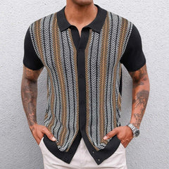 HEARUJOY  -  Summer Men's Color Matching Striped Jacquard Knitted Short-Sleeved Shirt Casual Fashion Trend Loose Breathable Daily Men's Tops
