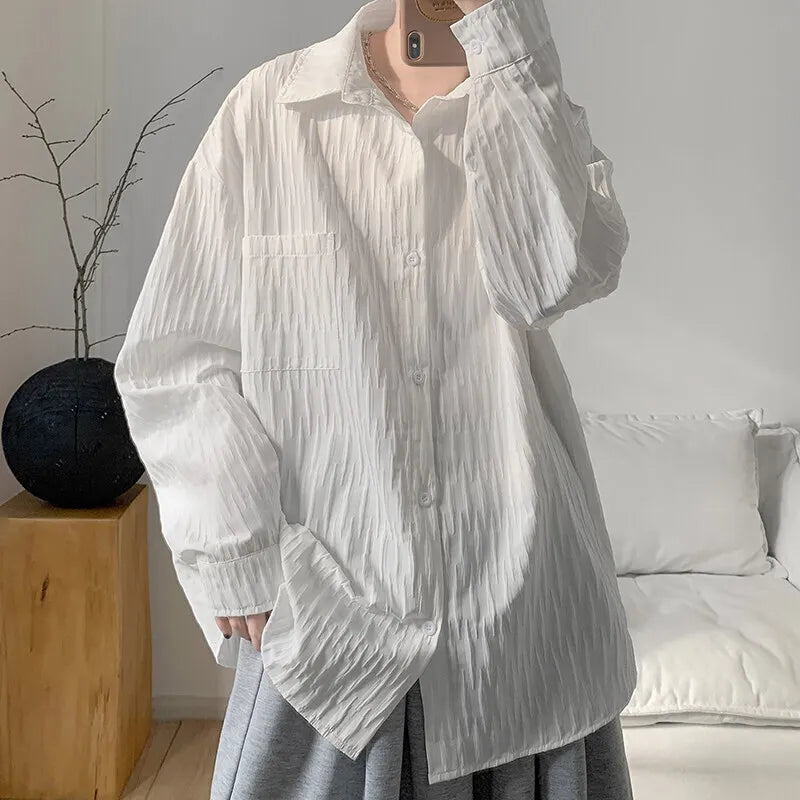 HEARUJOY  -  White Long Sleeved Shirt Men Fashion Society Mens Black Dress Shirt Korean Loose Casual Shirt Mens Shirts Plus Size 4XL