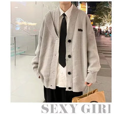 HEARUJOY  -  Fall Winter V-Neck Knitted Sweater Cardigan Men's Solid Color Casual Style Lazy Fashion Outerwear Comfortable Soft Material