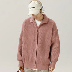 Hearujoy Lazy Style Japanese High Neck Cardigan Sweater Men's Autumn Winter Solid Warm Knit Sweater Loose Standing Collar Jacket Soft