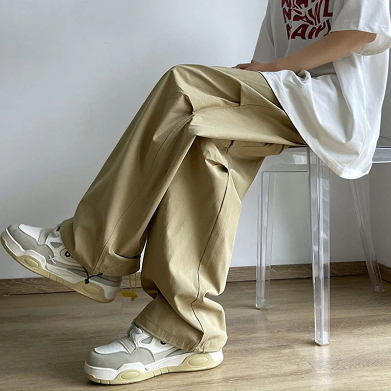 Hearujoy Parachute Pants Men Japanese Wide Leg Trousers Male Summer Loose Casual Quick Drying Streetwear Hip Hop Pleated