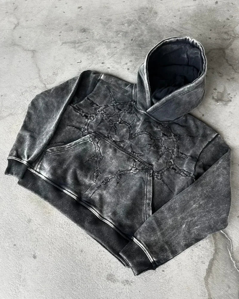 Hearujoy Y2k Vintage Fashion Wash Zip Up Hoodies Men Women Street Harajuku Hip Hop Embroidery Long Sleeve Coats Loose Hooded Sweatshirt