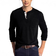 HEARUJOY  -  Spring New Fashion T Shirt Men Basic O Neck Button Long Sleeve T-Shirts Casual Solid Color Breathable Henley Top Tees