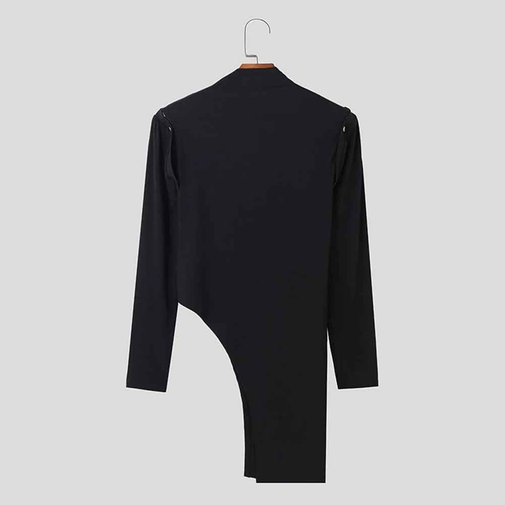 HEARUJOY  -  Everyday Casual Men Long Sleeve T Shirt Irregular Turtleneck Casual Off Shoulder Top Fall Clothing Regular Length