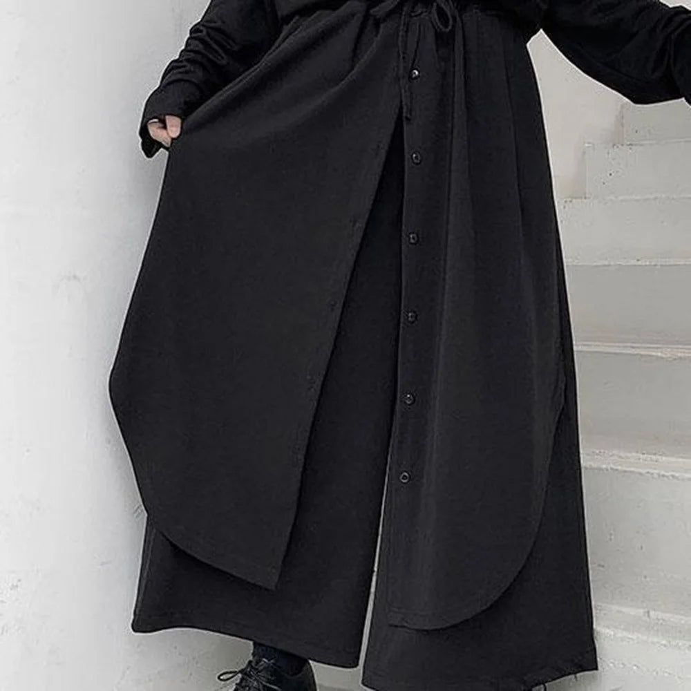 HEARUJOY  -  Men Culottes Y2k Double-Layer Breasted Design Harem Casual Pants Streetwear Trend Outdoor Wide-Leg Pants Men'S Clothing