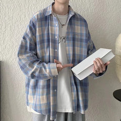HEARUJOY  -  Casual Outing XL Blue Plaid Casual Top Men Plaid Long Sleeve Shirt Long Sleeve Casual Style Daily Use Shirt Lapel Neckline