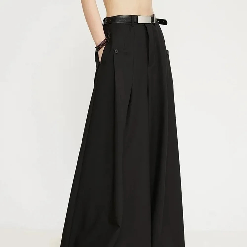HEARUJOY  -  Y2k Dark Style Thick Fabric Skirt Pants Samurai Pants Hakama Genderless Streetwear Fashion Casual Wide Leg Pants Unisex