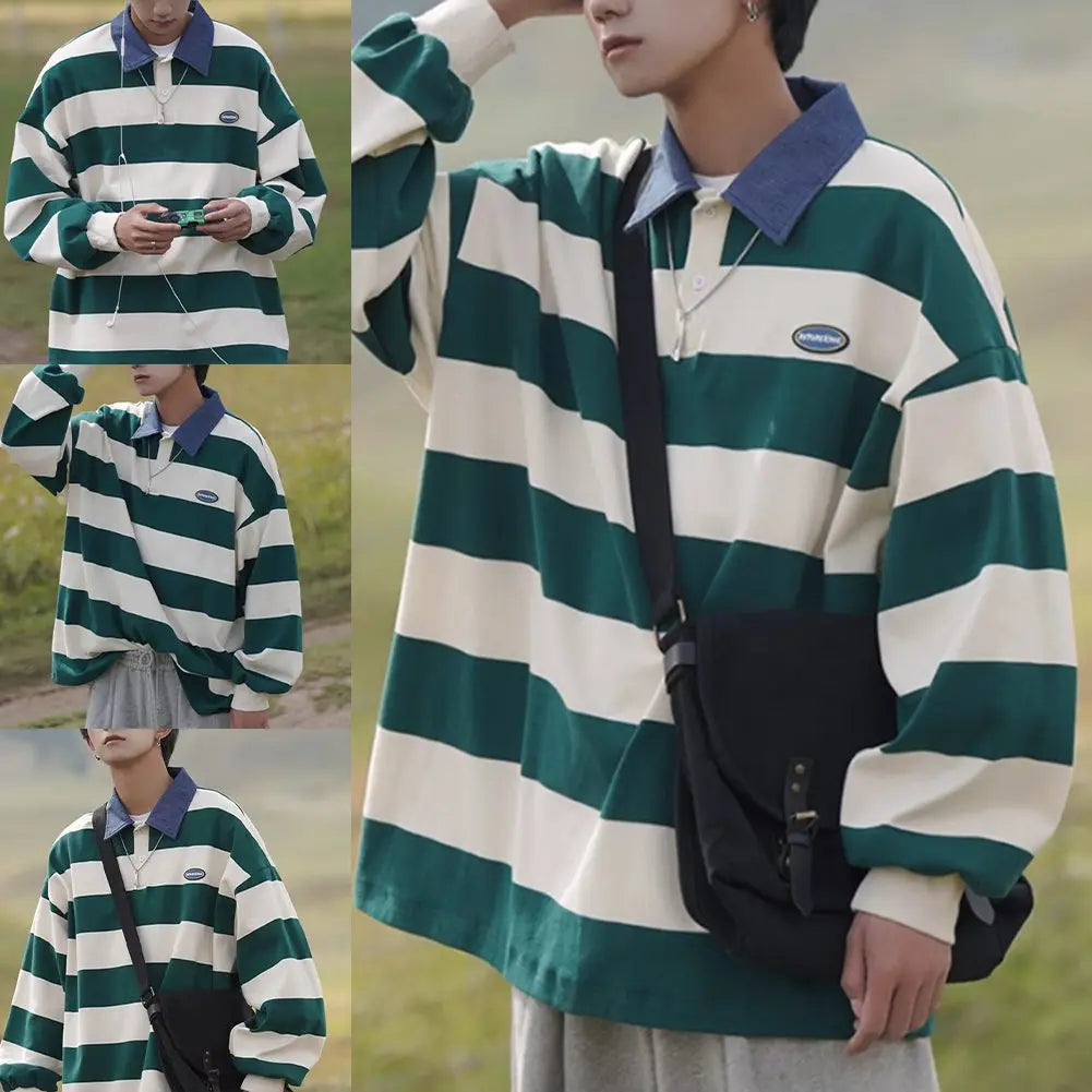 HEARUJOY  -  Fashion Retro Casual Sweatshirt Fashion Long Sleeve Casual 2XL Men Striped Sweatshirt Comfortable Fit Fashion Vintage Design
