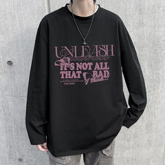 HEARUJOY  -  Fall Korean O Neck Long Sleeve T Shirt Men Cotton Fashion Letter Print Trend Casual Harajuku Oversized Couples Clothing Tops Tee