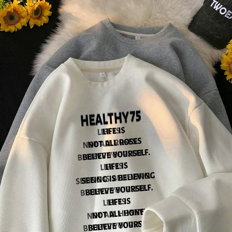 HEARUJOY  -  Men's Oversized Hoodie White Walf Checks Hoodies Oversize for Men Letter Print 5XL Man Casual Wear Hoody Male Sweatshirt