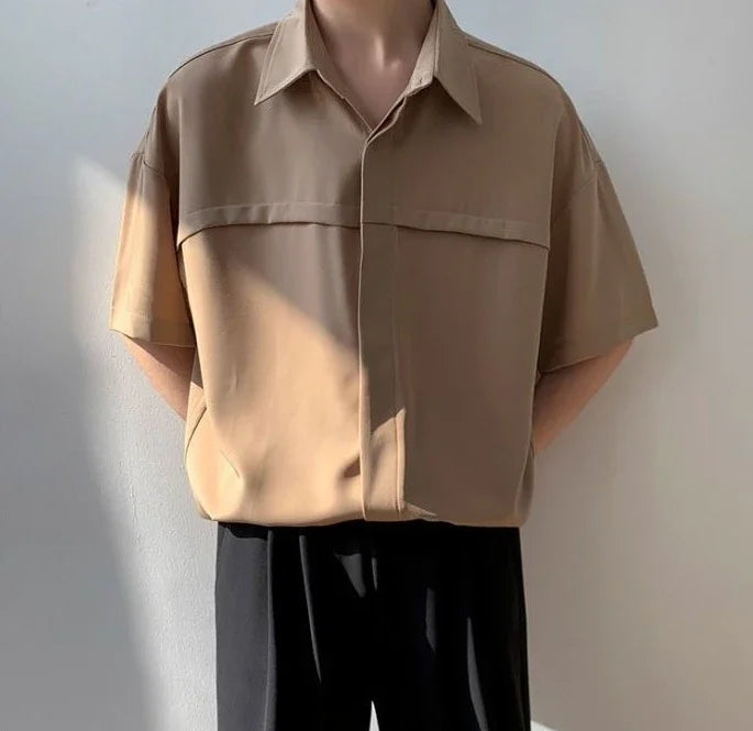 HEARUJOY  -  White Man Shirt Short Sleeve Shirts for Men Plain High Quality Luxury with Collar New in Designer Vintage Summer Casual Silk