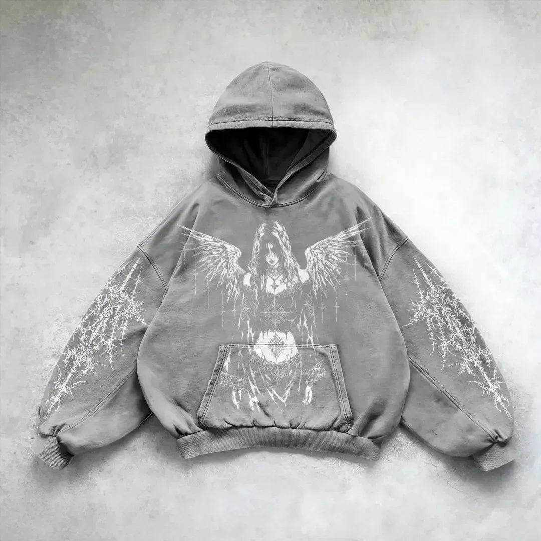 Hearujoy Affliction Hoodie Retro Gothic Skull Oversize Zipper Hoodie Mens Womens Hip Hop Casual Sweatshirt Personality Hooded Jacket Coat