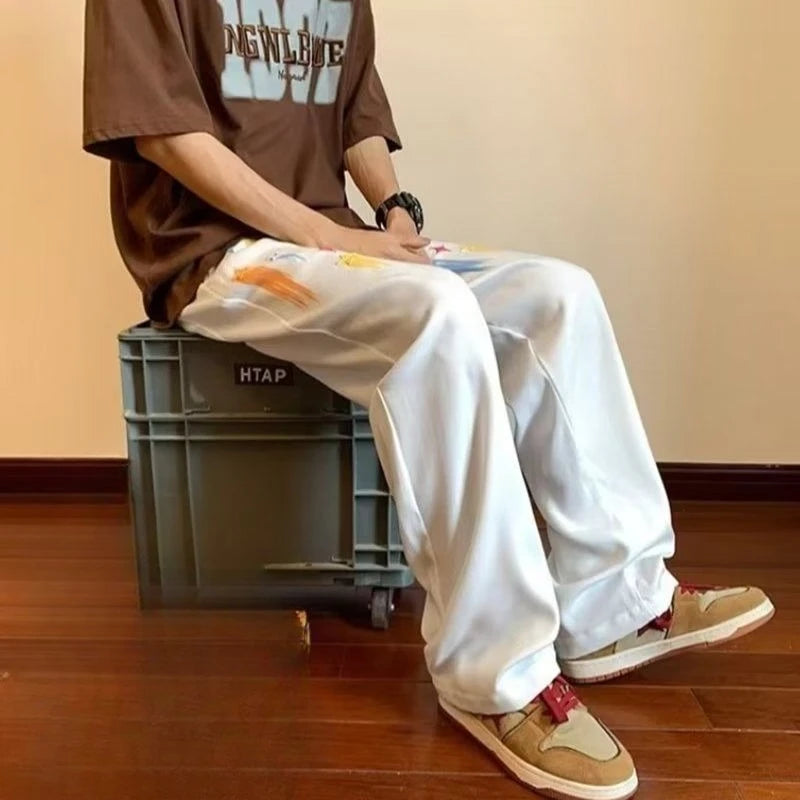 HEARUJOY  -  Men's Sweatpants Trousers Draped Clearance Sale Autumn Winter Elegant Retro Korean Y2k Cool Graphic Male Sports Pants Printing
