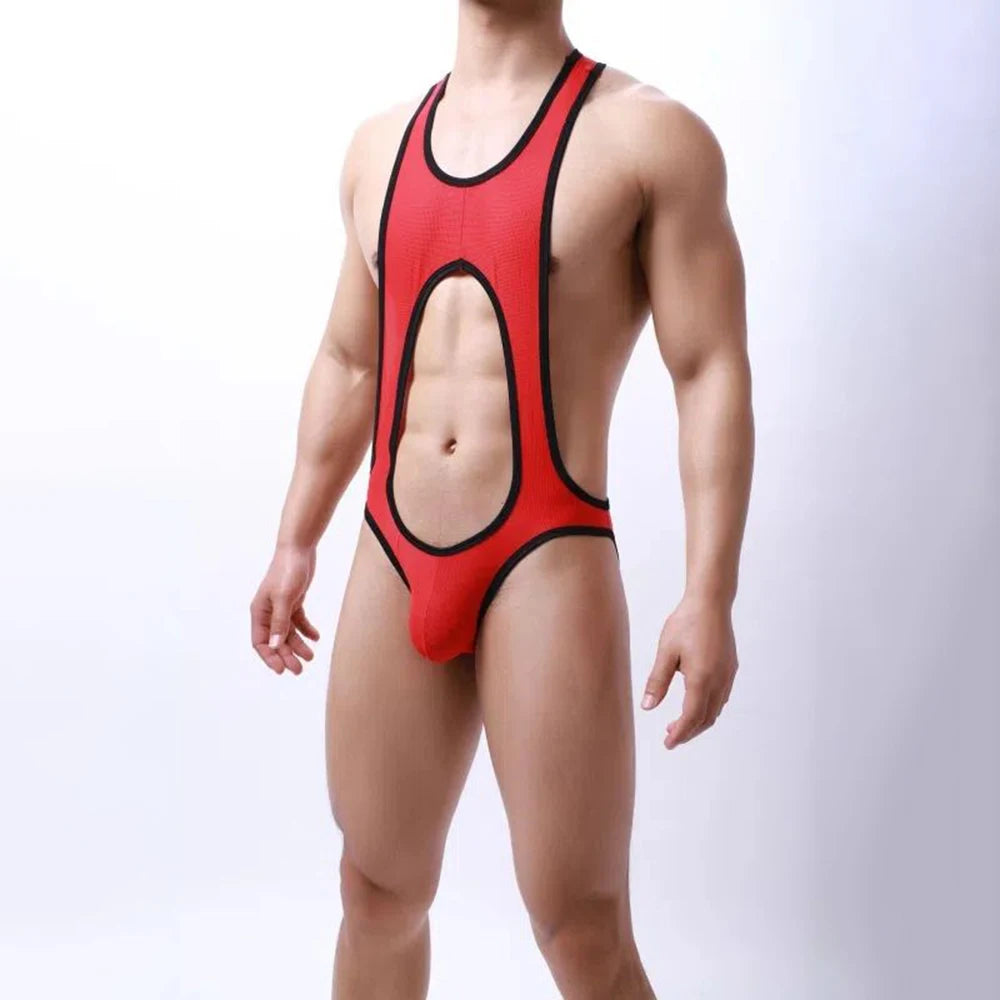 Hearujoy Sexy Bodysuit Men Jockstrap Boxer Hollow Leotard Underwear Blackless Penis Pouch Wrestling Singlet Bodysuits Summer Sportswear