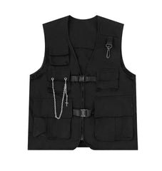 Hearujoy Techwear Men's Shorts Set Tank Top Men Cargo Punk Rave Vest Male Shirt Streetwear Hip Hop Hippie Men Clothing Pockets