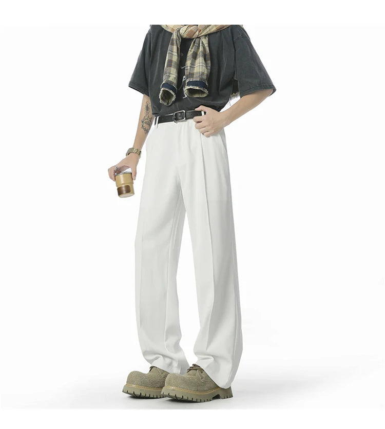 HEARUJOY  -  Men's Straight Baggy Casual Pants Korean Slit Personality Suit Trousers Fashion Formal Business Male Streetwear Gray Black
