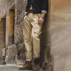 Hearujoy Mens Autumn Solid Color Outdoor Mountain Overalls Youth Trendy Retro American Khaki Loose Tapered Straight Casual Pants For Men