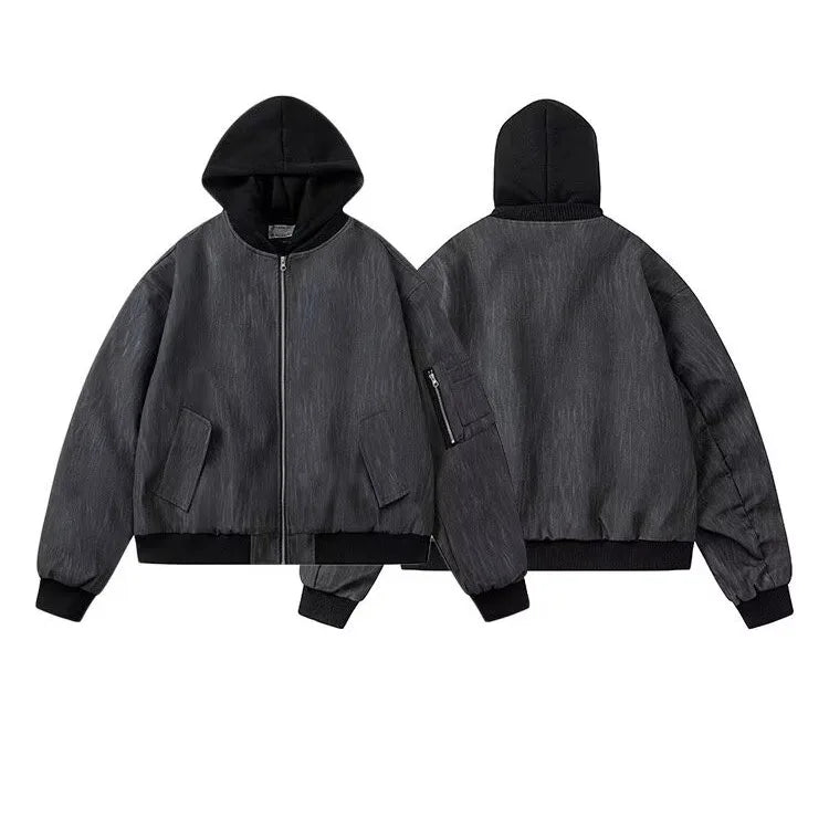 HEARUJOY  -  Mens Hooded PU Leather Jacket Fashion Gradient Color Retro Coat Zipper Men's Motorcycle Zipper Outwear Spring High Street Coat