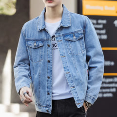 HEARUJOY  -  Spring and Autumn Men's New Spliced Turn-down Colla Button Pocket Fashion Solid Color Loose Comfortable Long Sleeve Jackets