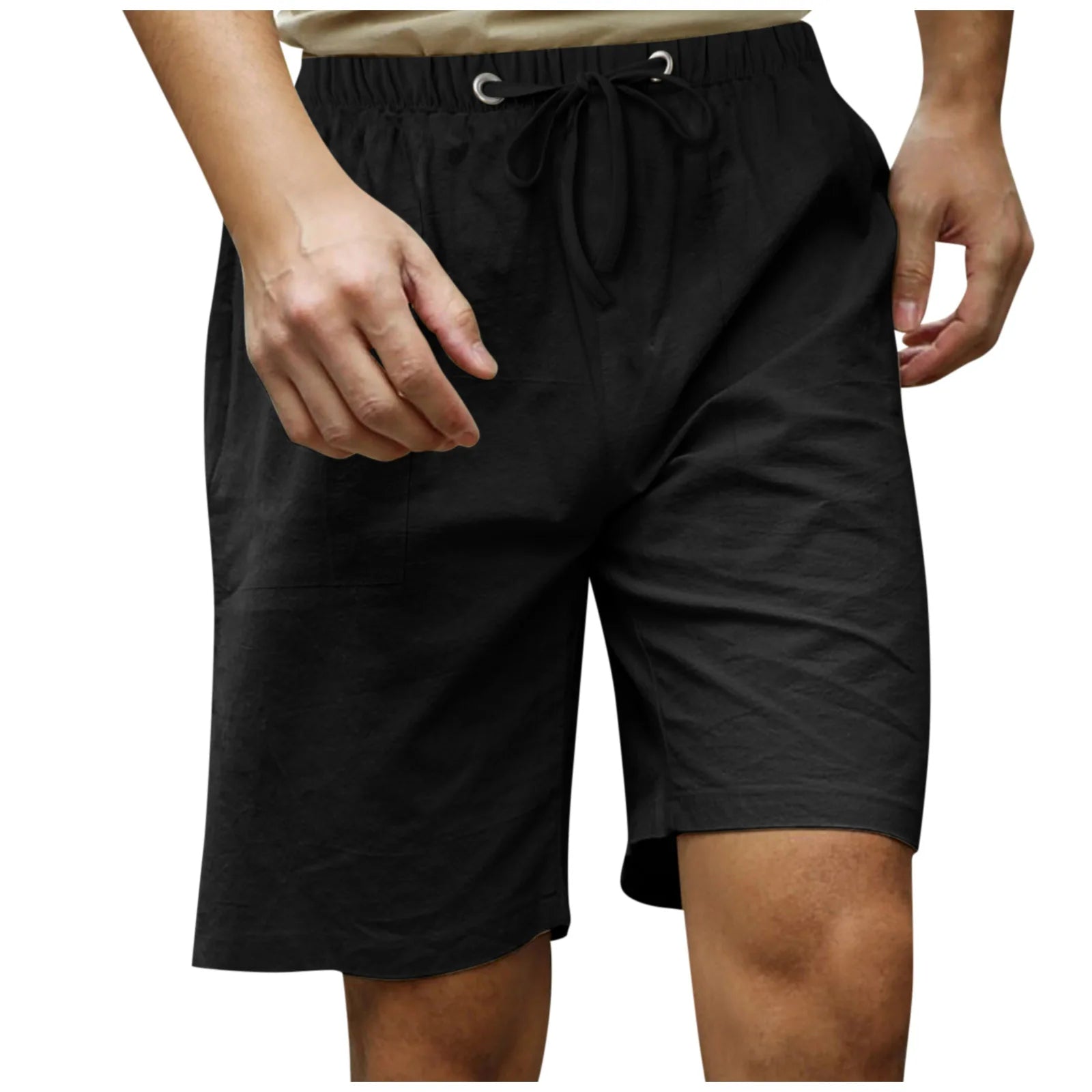 HEARUJOY  -  Summer Men's Cotton and Linen Simple Beach Casual Elastic Waist Shorts