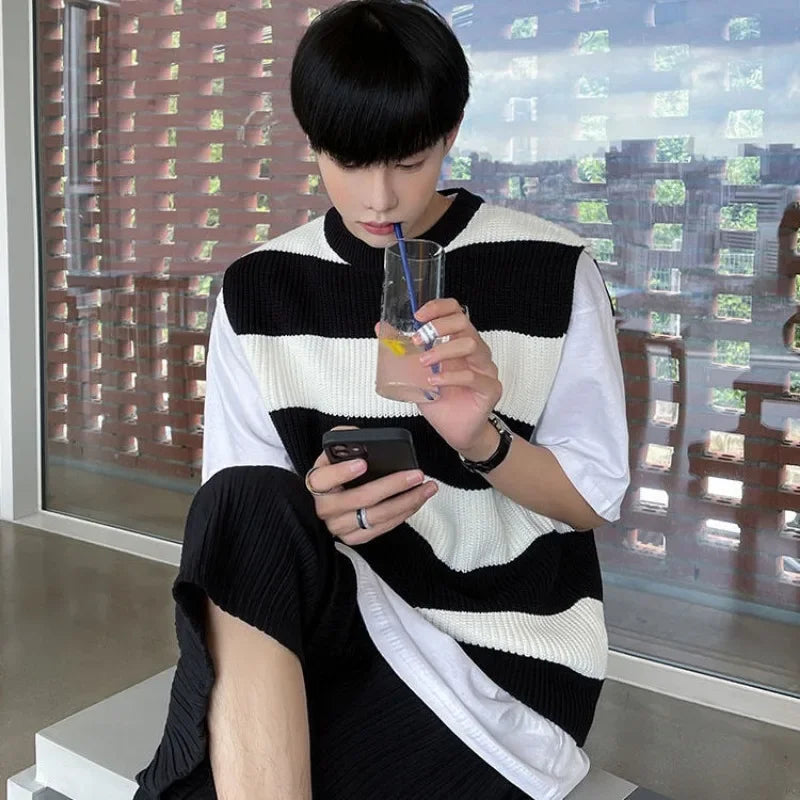 HEARUJOY  -  Waistcoat Sleeveless Long Sweater Man V Neck Knit Vests for Men Korean Popular Clothes Cheap Knitwear Cashmere Elegant Smooth