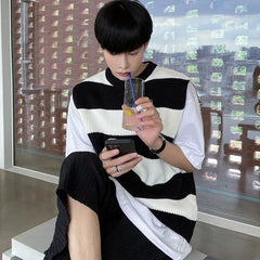 HEARUJOY  -  Waistcoat Sleeveless Long Sweater Man V Neck Knit Vests for Men Korean Popular Clothes Cheap Knitwear Cashmere Elegant Smooth