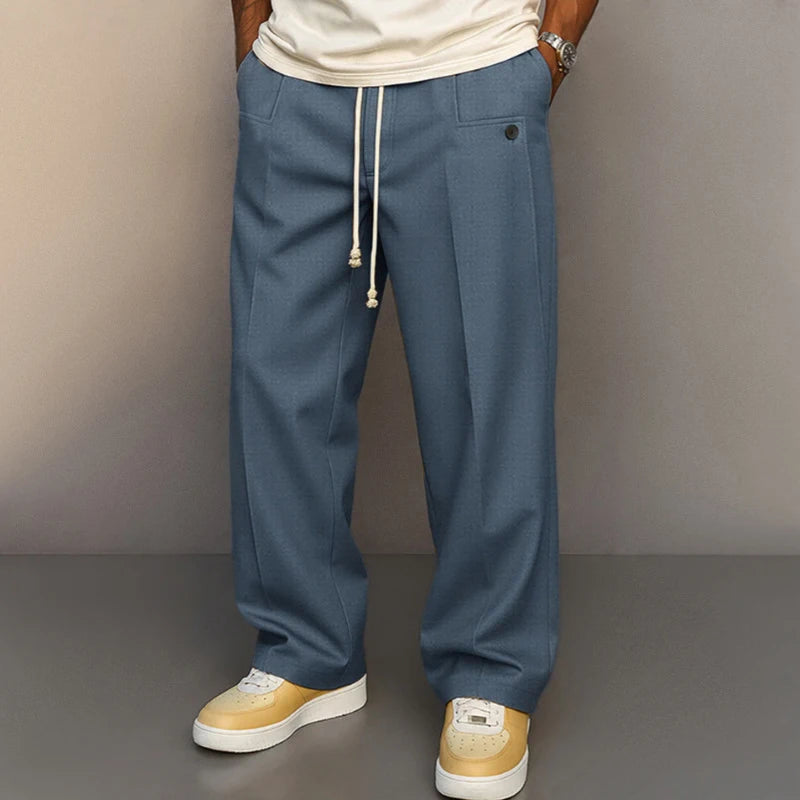 HEARUJOY  -  Fashionable Mens Solid Color Trousers Spring Autumn Streetwear Casual Drawstring Pants Men Stylish Loose Straight Trousers