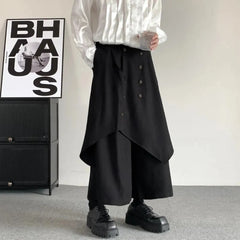 HEARUJOY  -  Japanese Gothic Dark Style Pants Skirt Irregular Layered Pants Hakama Autumn Fashion Streetwear All-Match Samurai Pants Unisex