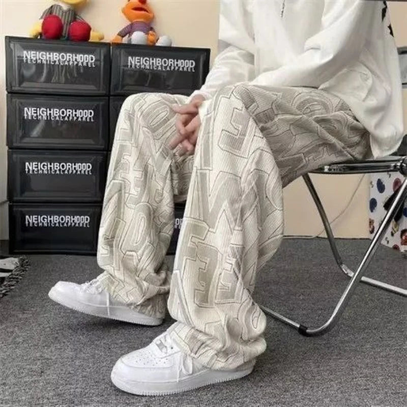 HEARUJOY  -  Trousers Man Sports Pants Printing Graphic Fashion Clearance Sale Casual Cool Essential Trend Retro Sweatpants for Men Straight