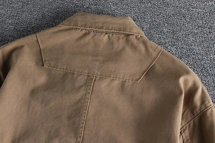 HEARUJOY  -  Men Workwear Military Long Sleeve Shirts Cotton Casual Loose Handsome Versatile Male Cargo Washed Big Pocket Woven Shirt Jackets