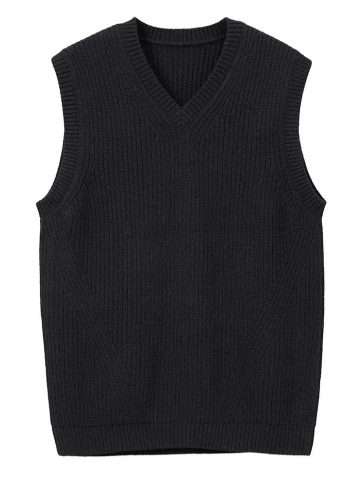 HEARUJOY  -  Casual Simple Solid Color All-match Knit Vest Mens Autumn Trendy Slim V Neck Tank Tops Men Leisure Sleeveless Knitted Camisoles